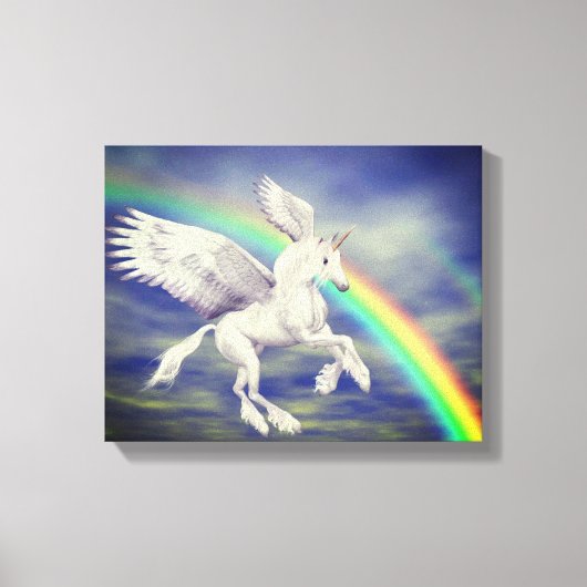 Vliegend Unicorn over regenboogfantastische paarde Canvas Afdruk (Voorkant)