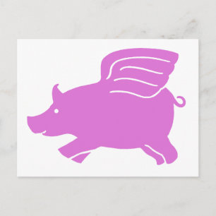 Vliegend Varken Briefkaart - Roze