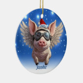 Vliegend Varken met Santa Pet Gepersonaliseerd Orn Keramisch Ornament (Rechts)