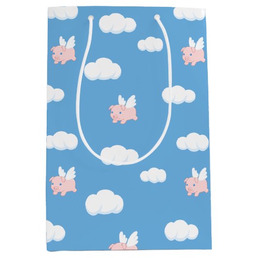 Vliegend varken Schattige biggetje met vleugelpatr Medium Cadeauzakje (Voorkant)