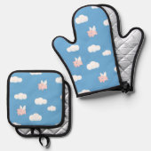 Vliegend varken Schattige biggetje met vleugelpatr Ovenwant & Pannenlap Set (Voorkant / Achterkant)