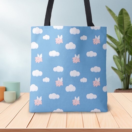 Vliegend varken Schattige biggetje met vleugelpatr Tote Bag