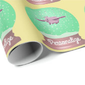 Vliegend varken sneeuw wereldbol geel roze groen cadeaupapier (Rol Hoek)