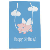 Vliegend Varken Verjaardag Blauw Medium Cadeauzakje (Voorkant)
