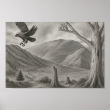 Vliegend Vrij – Monochrome Wildernis Schets Kunst