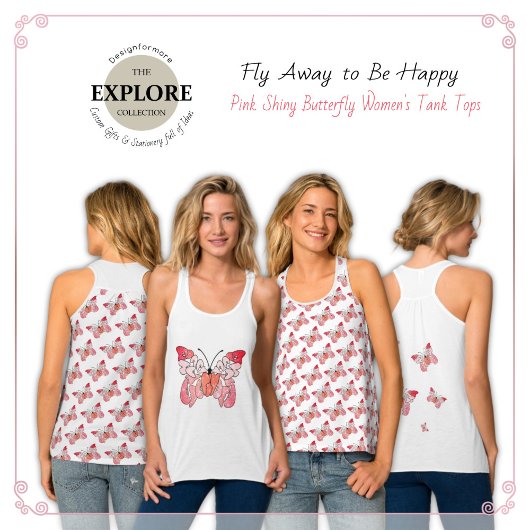 Vliegend weg om een fijne roze stekelvlinderTankto Tanktop