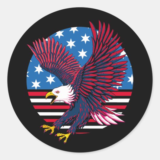 Vliegende adelaar en Amerikaanse vlag Ronde Sticker (Voorkant)