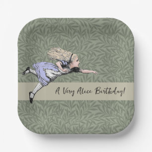 Vliegende Alice Wonderland Avontuur Oude Tenniel Papieren Bordje