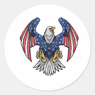 Vliegende Amerikaanse Bald Eagle met Vlag Wings ـ Ronde Sticker