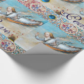 VLIEGENDE ANGEL ROOD BLAUWE EDELSTENEN XMAS CADEAUPAPIER (Hoek)