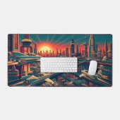 Vliegende Auto Hemelweg - Retro Toekomst Stadsscap Bureaumat (Keyboard & Muis)