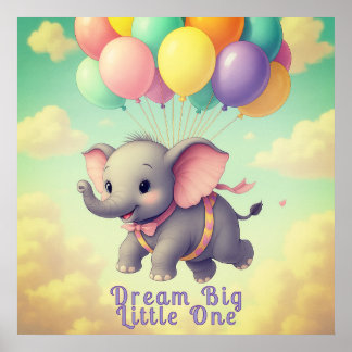 Vliegende Baby olifant met aangepaste offerte, kin Poster