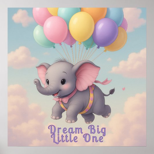 Vliegende Baby olifant met aangepaste offerte, kin Poster (Voorkant)