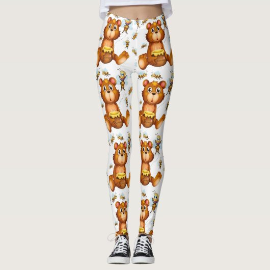 Vliegende bijen met een honingBeer Leggings (Voorkant)