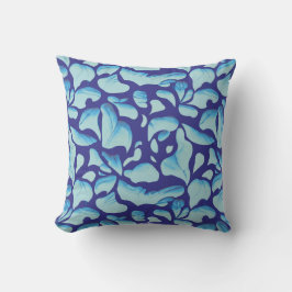 Vliegende bladeren | Blauw bladpatroon Kussen
