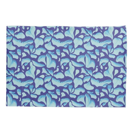 Vliegende bladeren | Blauw bladpatroon Kussensloop (Achterkant)