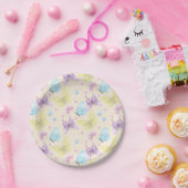 Vliegende, blauwe en gele vlinder papieren bordje (Feest)