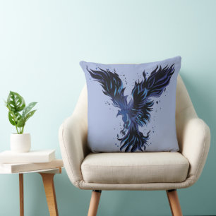 Vliegende Blauwe Phoenix Vogel Grafisch Kussen