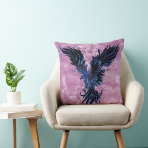 Vliegende Blauwe Phoenix Vogel Grafisch Kussen
