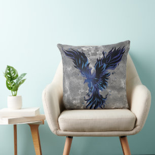 Vliegende Blauwe Phoenix Vogel Grafisch Kussen