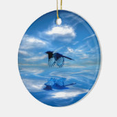 Vliegende blauwe taart en reflecterende hemel keramisch ornament (Links)