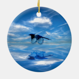 Vliegende blauwe taart en reflecterende hemel keramisch ornament