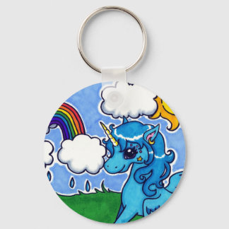 Vliegende Blauwe Unicorn met regenboog Sleutelhanger