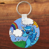 Vliegende Blauwe Unicorn met regenboog Sleutelhanger (Voorkant)