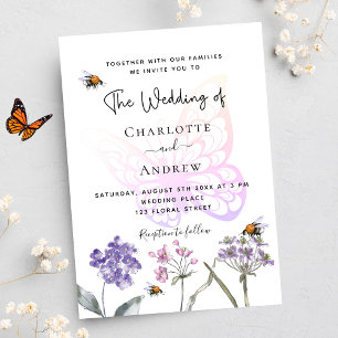 Vliegende bloemen schenden roze bruiloft uitnodiging briefkaart
