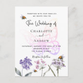 Vliegende bloemen schenden roze bruiloft uitnodiging briefkaart (Voorkant)