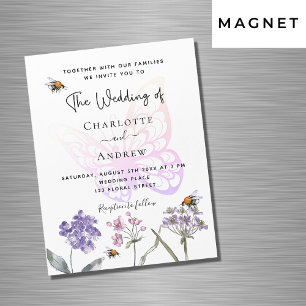 Vliegende bloemen schenden roze luxebruiloft magnetische uitnodiging