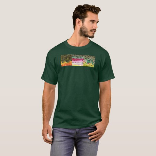 Vliegende boegroop regenboogforel t-shirt (Voorkant volledig)