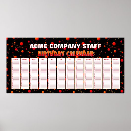 Vliegende Bollen Eeuwigdurende Verjaardagskalender Poster (Voorkant)