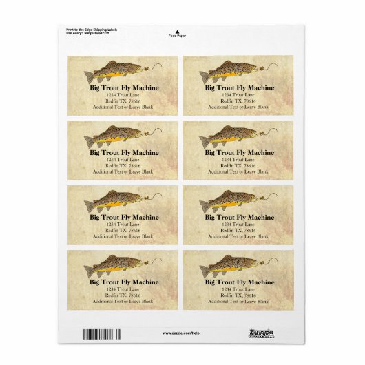 Vliegende bruine forel etiket (Full Sheet)