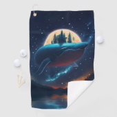 Vliegende bultrug walvis maanlicht Zee sterrenboss Golfhanddoek (Insitu)