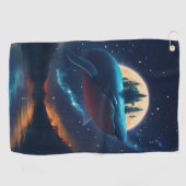 Vliegende bultrug walvis maanlicht Zee sterrenboss Golfhanddoek (Horizontaal)