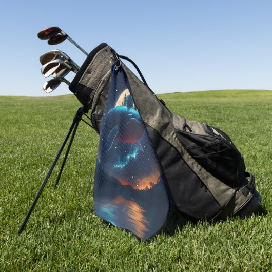 Vliegende bultrug walvis maanlicht Zee sterrenboss Golfhanddoek (Groen)