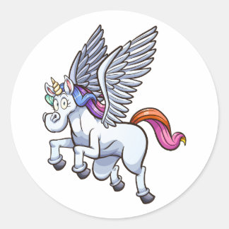 Vliegende cartoon Pegasus Eenhoorn Ronde Sticker