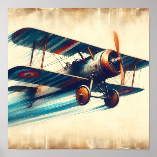 Vliegende  Classic Biplane Olieverfschilderij Poster (Voorkant)