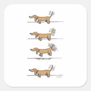 Vliegende Dachshund-bruine vierkante stickers