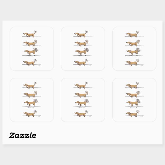 Vliegende Dachshund-bruine vierkante stickers (Vel)
