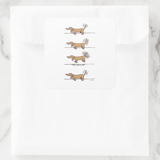 Vliegende Dachshund-bruine vierkante stickers (Tas)