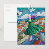 Vliegende dame met Paarse haren Briefkaart (Voorkant / Achterkant)