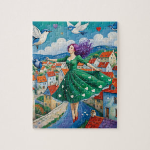 Vliegende dame met Paarse haren Legpuzzel