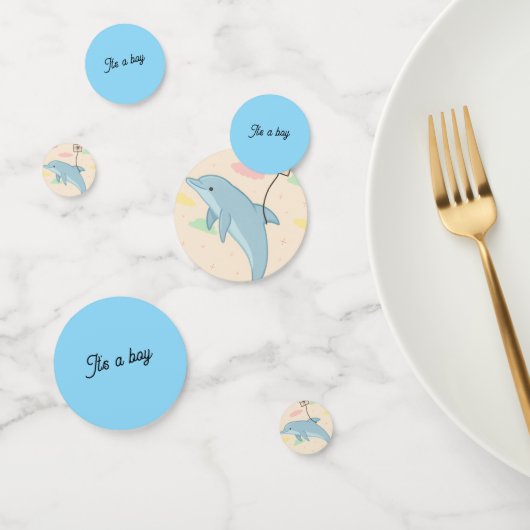 Vliegende dolfijn levert brieven illustratie confetti (Groep)