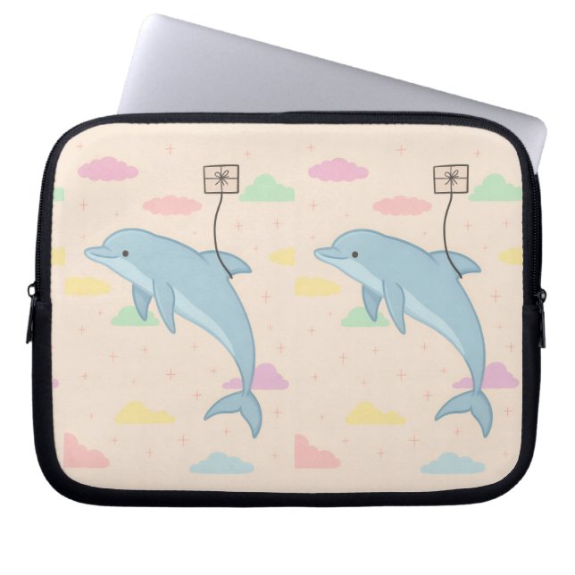 Vliegende dolfijn levert brieven illustratie laptop sleeve (Voorkant)