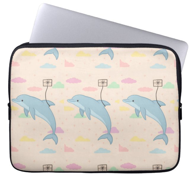 Vliegende dolfijn levert brieven illustratie laptop sleeve (Voorkant)