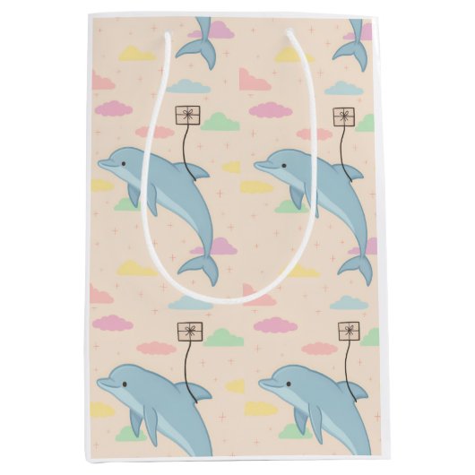 Vliegende dolfijn levert brieven illustratie medium cadeauzakje (Voorkant)