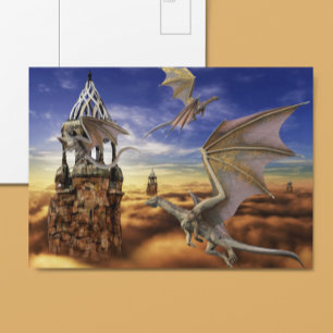 Vliegende Draak Fantasie Landschap Lucht Briefkaart