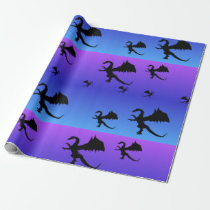 Vliegende Draak Silhouet Paars Blauw Cadeaupapier